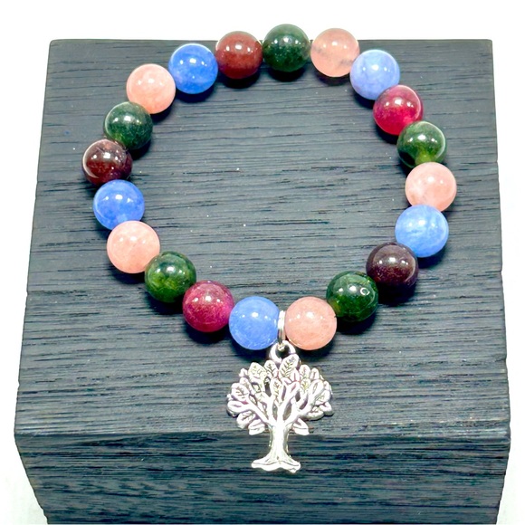 Handmade Tree Pendant Charm Bracelet with Natural Rose Quartz & Angelite Stones! - Picture 5 of 5
